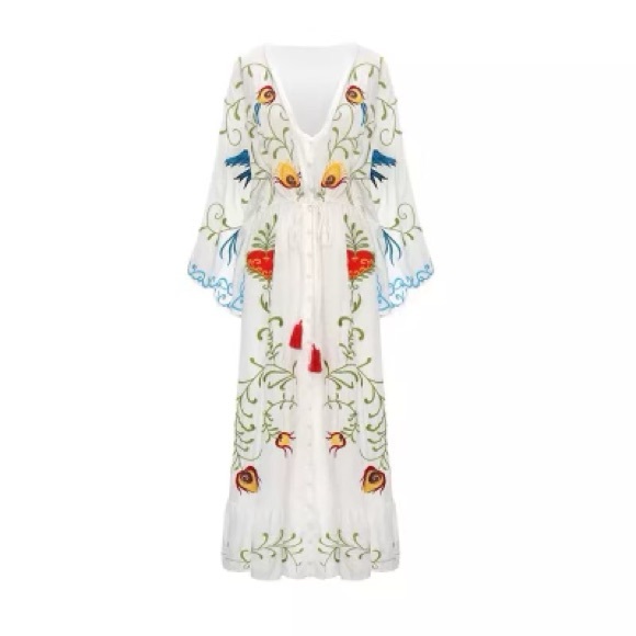 5 ⭐️ Favorite Magic Hearts Boho Embroidered Long Maxi Gown In White - Picture 12 of 16